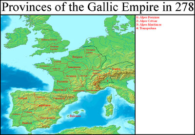 Provinces of the Gallic Empire in 278 (Gaul Rising)