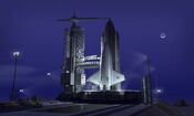 616051 A-futuristic-space-shuttle-awaits-launch