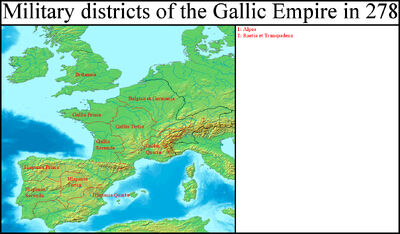 Military districts of the Gallic Empire in 278 (Gaul Rising)