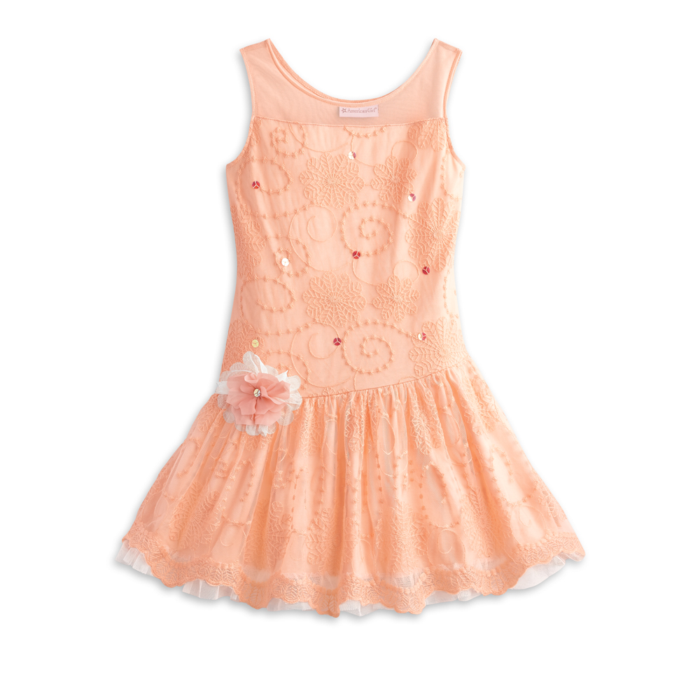 NEW American Girl Doll Peach Orange Shimmer and /& Lace Party Dress Easter Spring