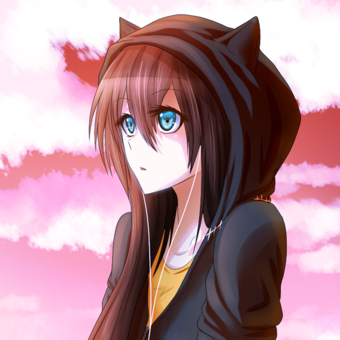 brown haired anime girl with headphones