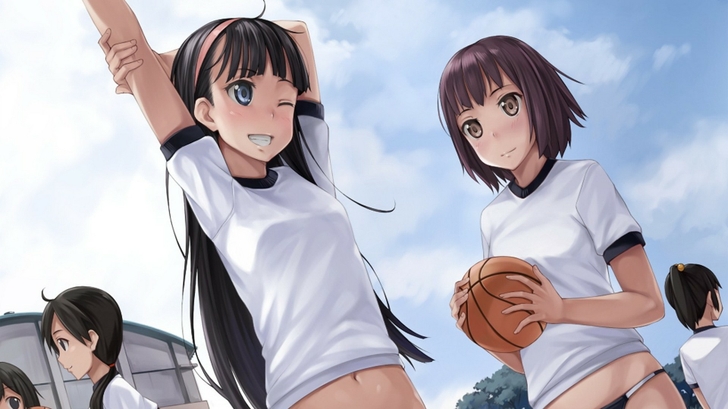 Image Brunettes Blue Eyes Long Hair School Outdoors Brown Eyes Short Hair Gym Uniforms Anime 9819