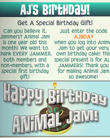 Animal Jam 8th Birthday Cake Code