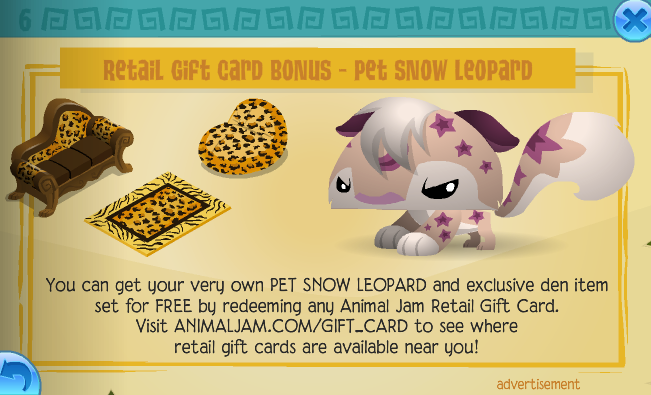 animal jam snow leopard gift card