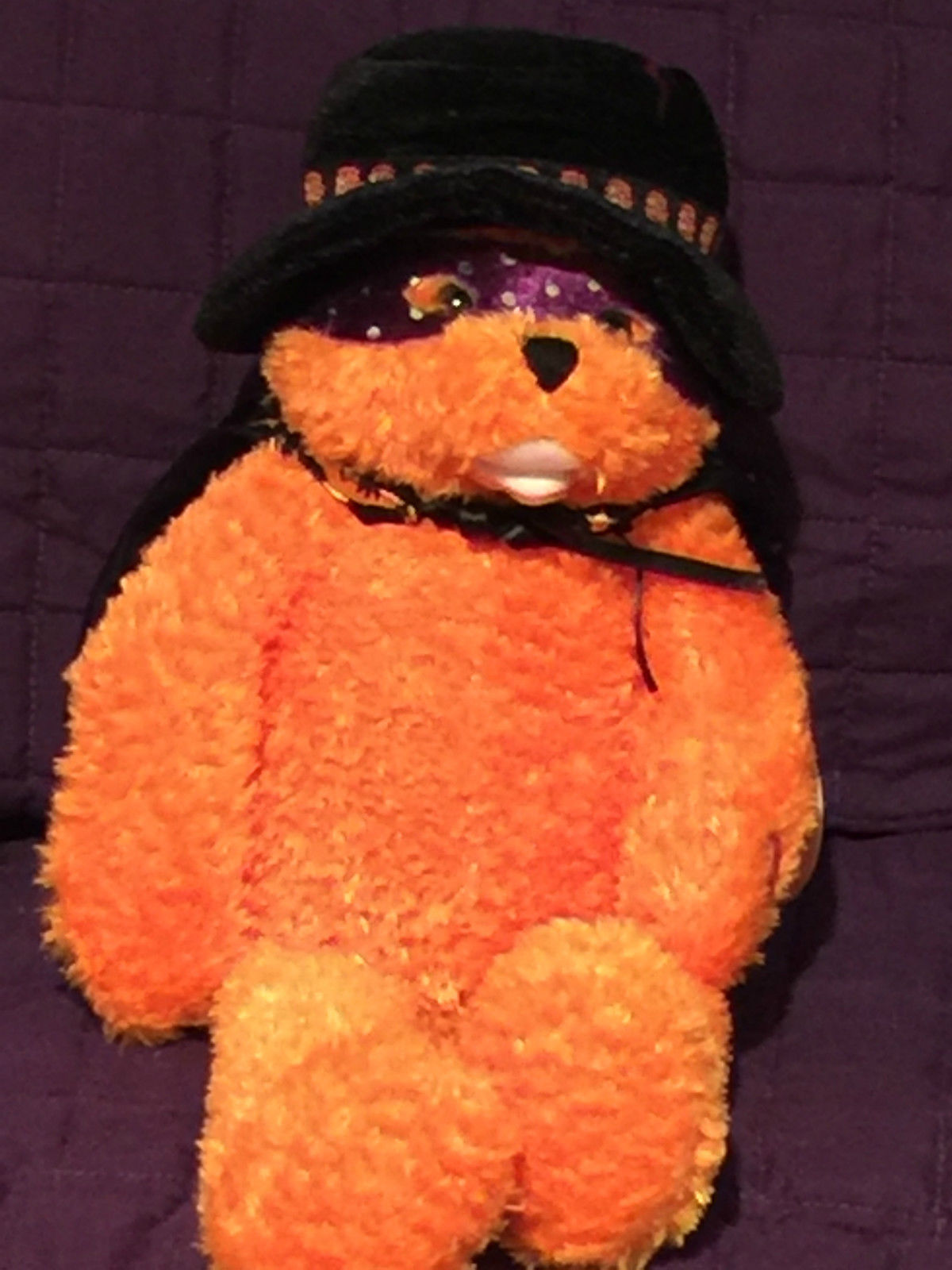Image NWT Chantilly Lane Musicals 16'' Orange Spooky Bear sings