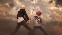 Shirou kämpft gegen Gilgamesh