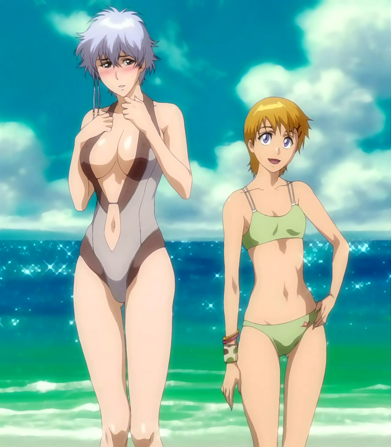 Image Isane and Kiyone Wearing Swimsuits Stitched Cap (Bleach Ep 228