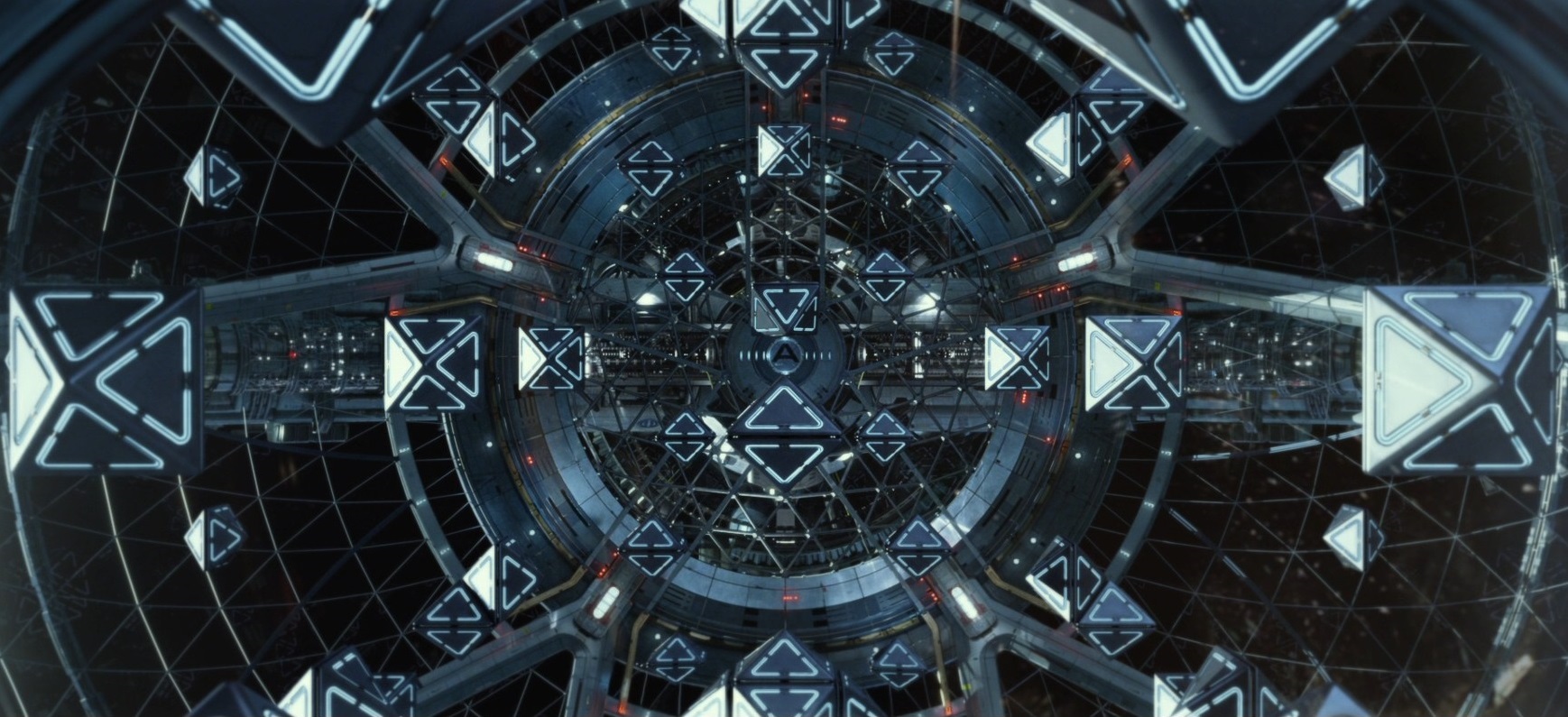 Visual effects from the Ender's Game film showing the zero-gravity battle room.