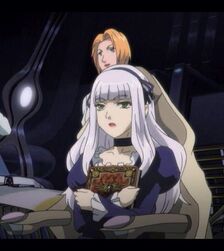 Rena Holding the Book of Holy Genesis