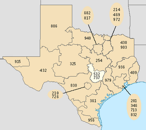 737 codes area map texas