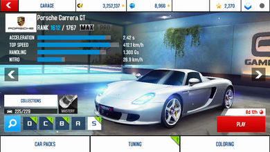 A8 Carrera GT stats (M KMH)