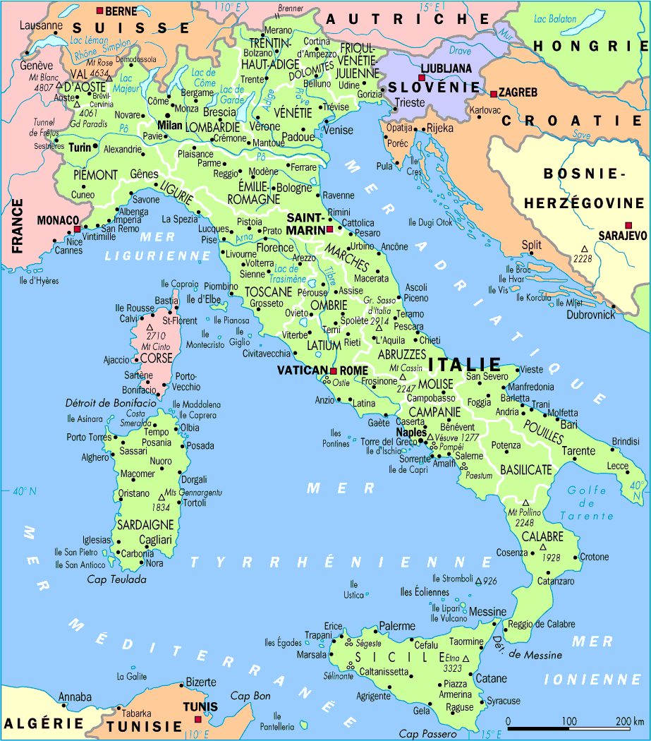 carte de france italie