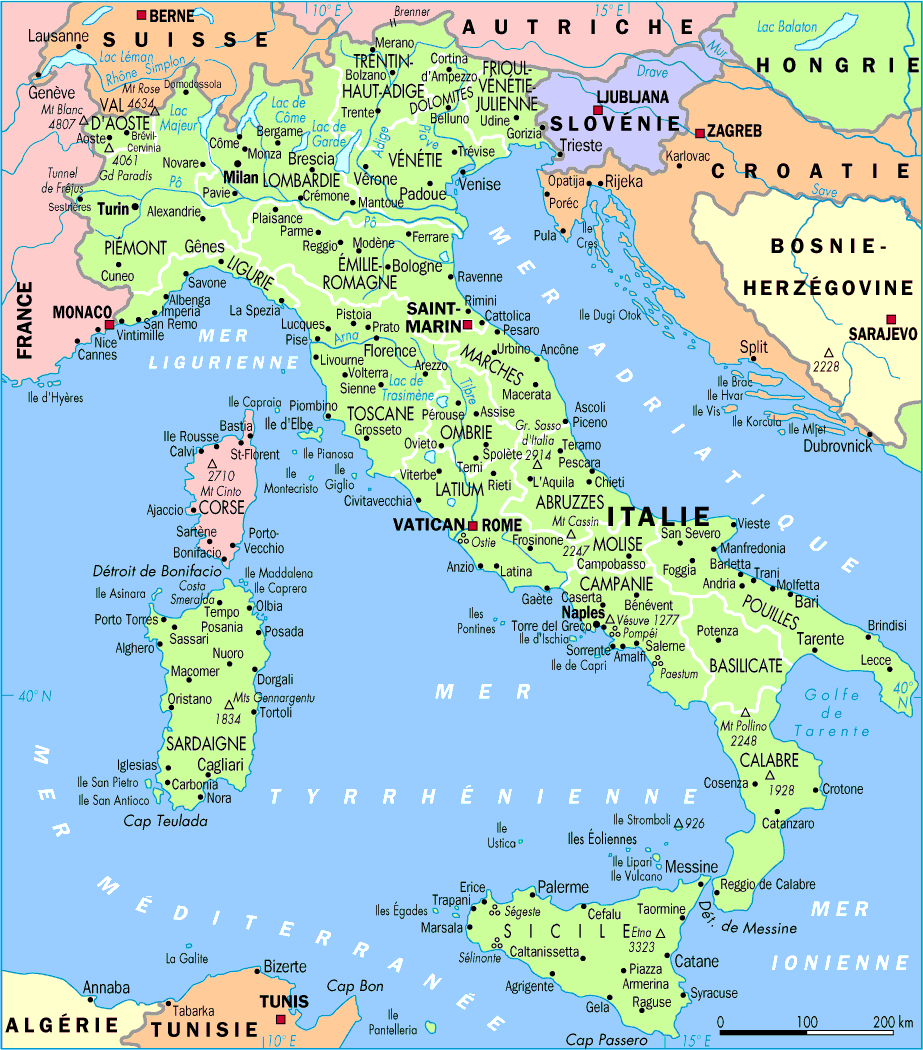 carte de france et italie