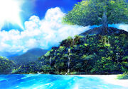 Konachan.com - 178639 clouds forest landscape matsumoto noriyuki nobody original scenic sky tree water waterfall
