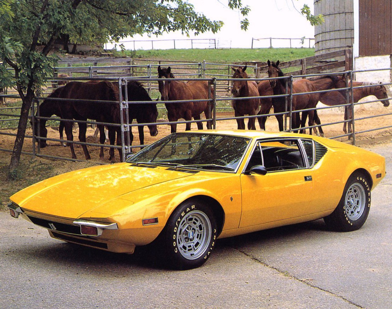 1973 PANTERA L Yellow Sports Car By Ghia VINTAGE AD Detomaso