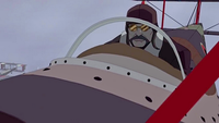 Hiroshi pilotant un biplan