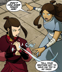 Katara warning Azula to never harm Sokka