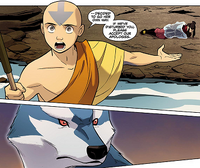 Aang negotiating with wolf spirit