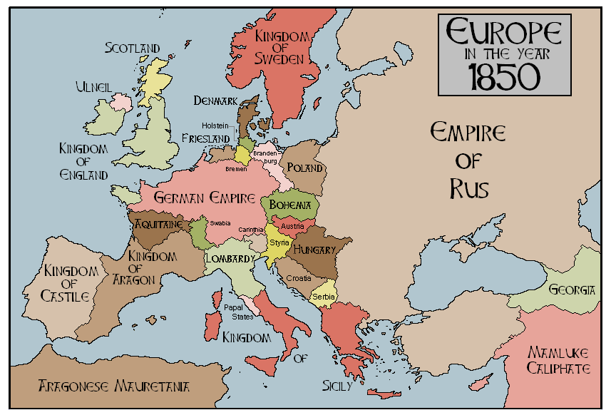 Карта мира 1850 года