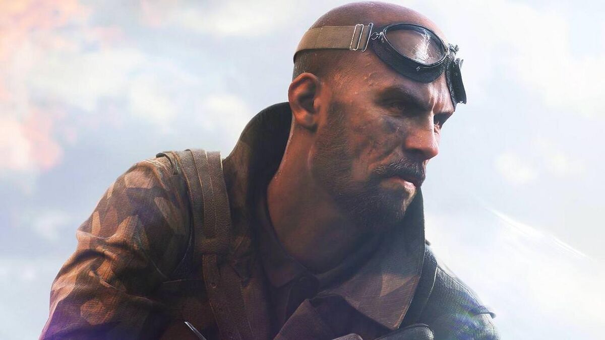 Dirty Battlefield V soldier with goggles