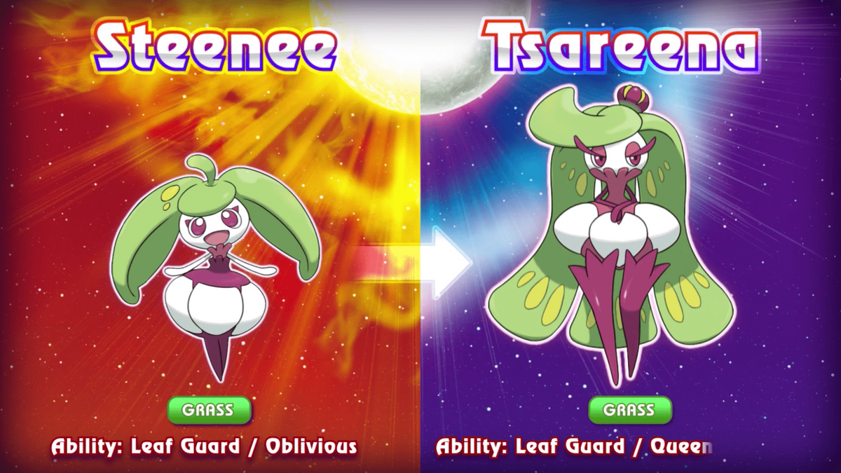 Pokemon Sun and Moon New Pokemon Monsters Steenee Tsareene