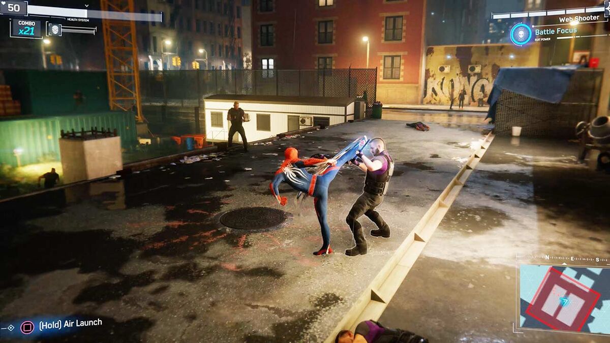 Spider-Man high kick vs enemy in combat on PS4