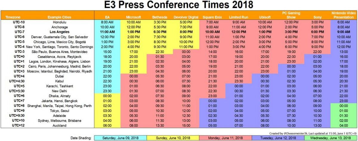 E3 2018 press conference schedule