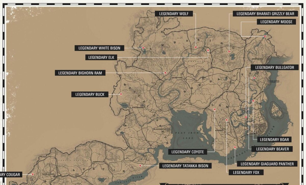 RDR2 Legendary Animals location map cougar bison elk bighorn ram buck wolf bharati grizzly bear moose bullgator boar beaver fox coyote tatanka bison giaguaro panther