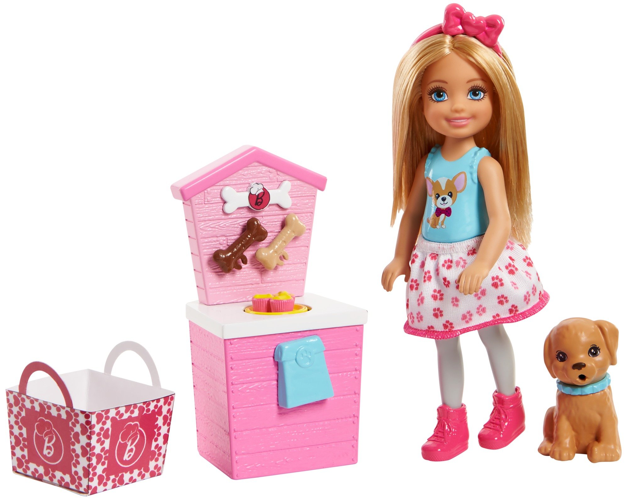 barbie chelsea doll & travel set with puppy & accessories