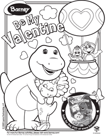 Barney Be My Valentine Colouring Page