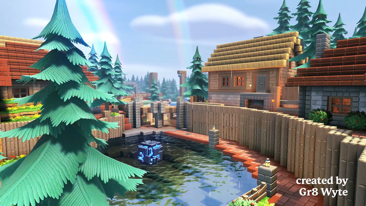 A Portal Knights creation of a tranquil town.