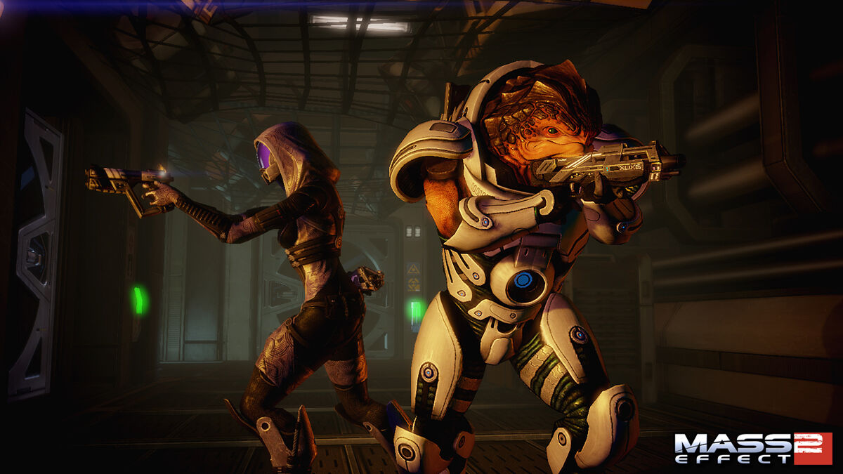 Tali and Grunt on a mission in Mass Effect 2