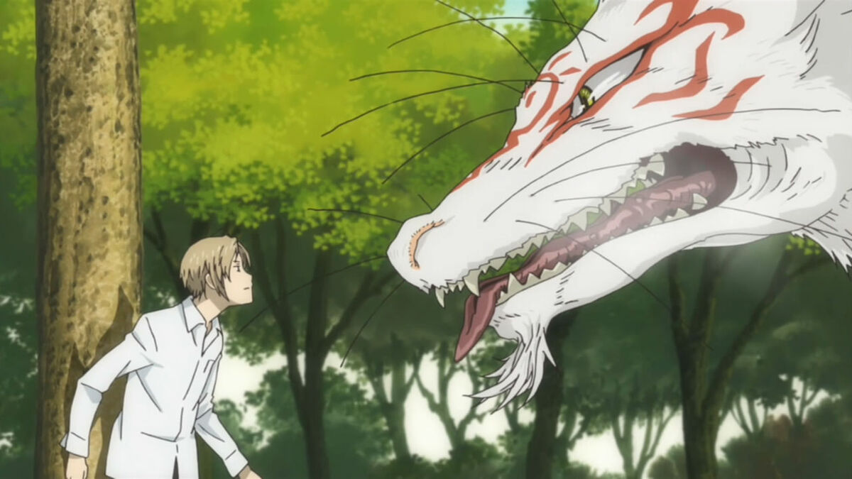 Takashi and Madara's first meeting, Madara is in his true form, a huge, white wolf