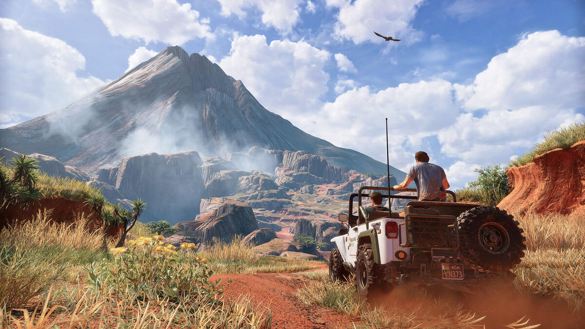 uncharted 4 video game sequel driving in jeep through desert