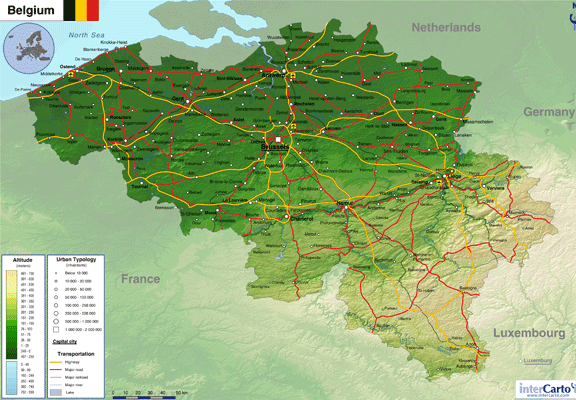 Физическая карта бельгии