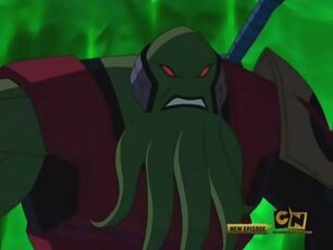 Vilgax delante de la lave verde de primus
