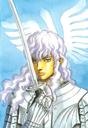 Episode 1 of the 97 anime: This guy from episode one time stamp 3:54 says  that since Griffith became King, he has lost all hope yet in the Manga,  Griffith hasn't yet