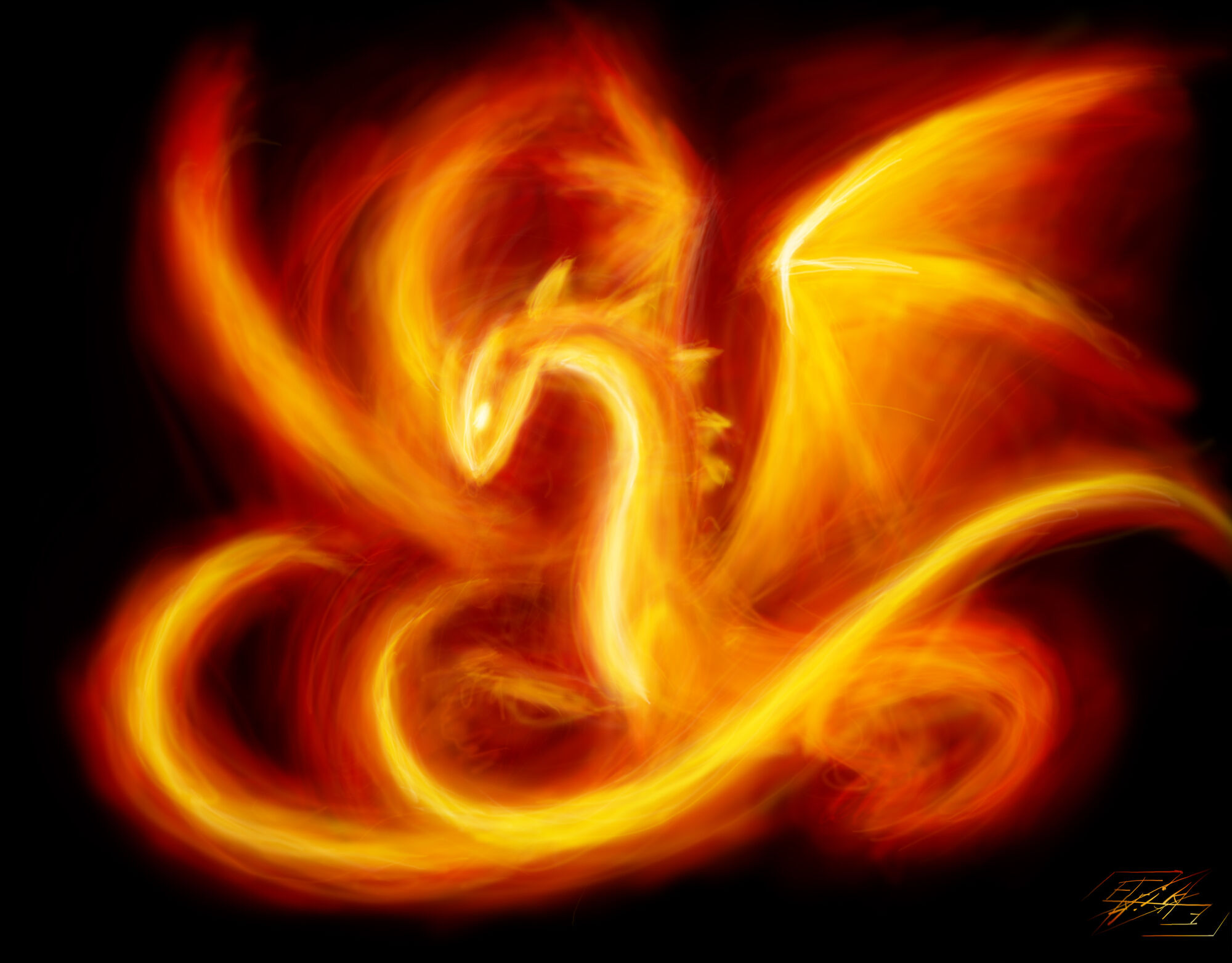 Надпись дракон с огнем