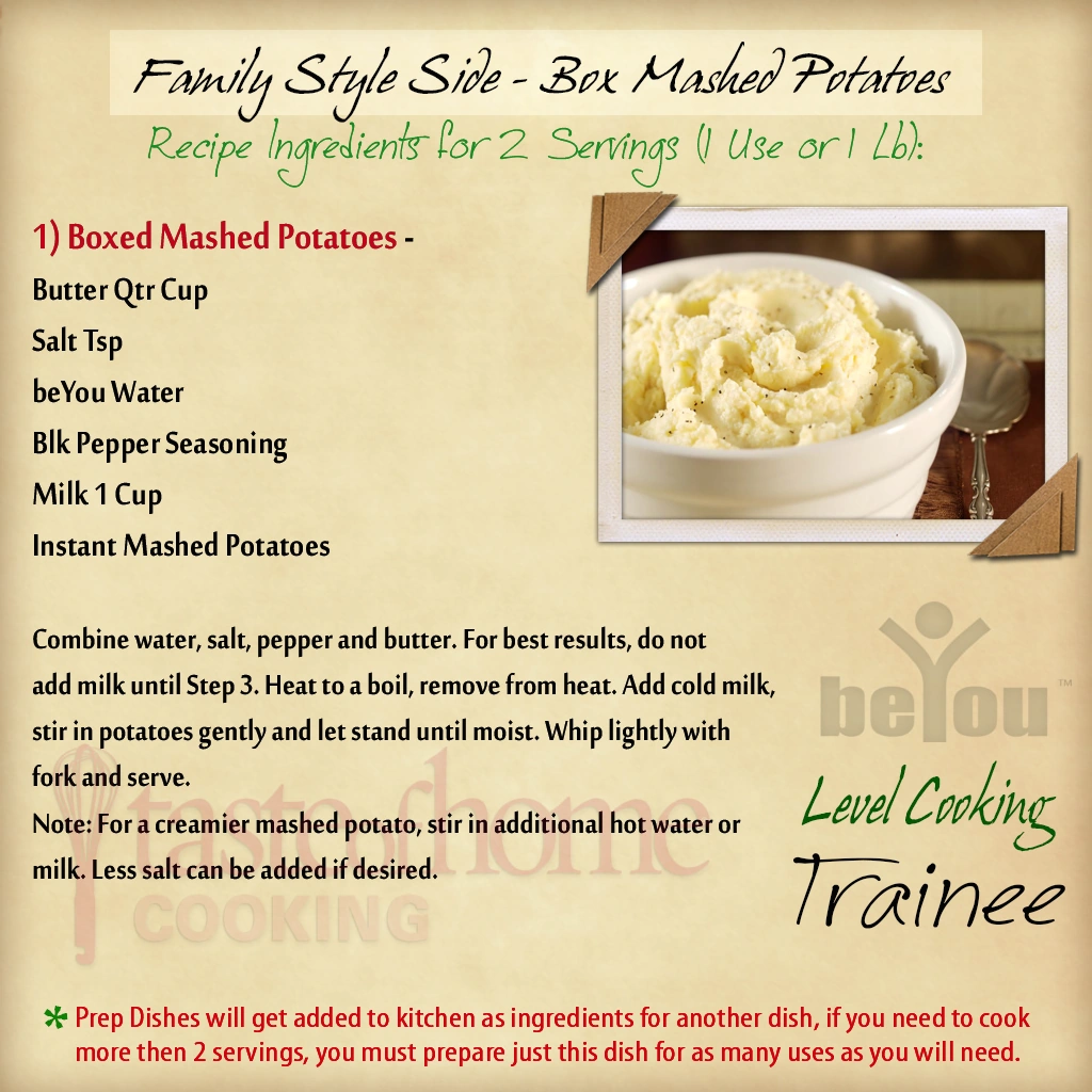 Recipe FS Side Boxed Mashed Potatoes BeYou World Wiki Fandom