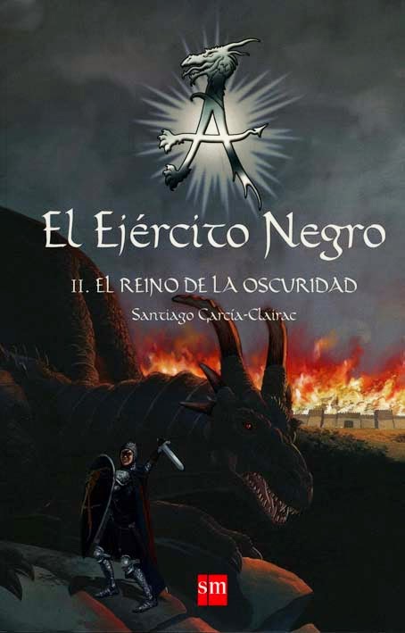 El la imagen se muestra la portada de la 2ª parte de la tríologia del "Ejercito negro". En la imagen se muestra un dragón junto a su amo.