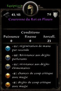 Couronne du roi en Pleurs stats (texte atours du roi de la maison des chagrins)