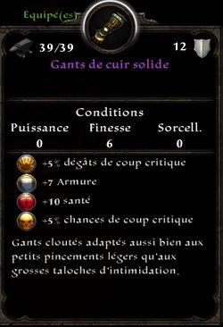 Gants de cuir solide stats