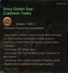 Currency shiny golden seal calpheon trade