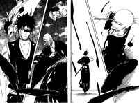 Yumichika, Hisagi, Kira y Ikkaku defendiendo los pilares