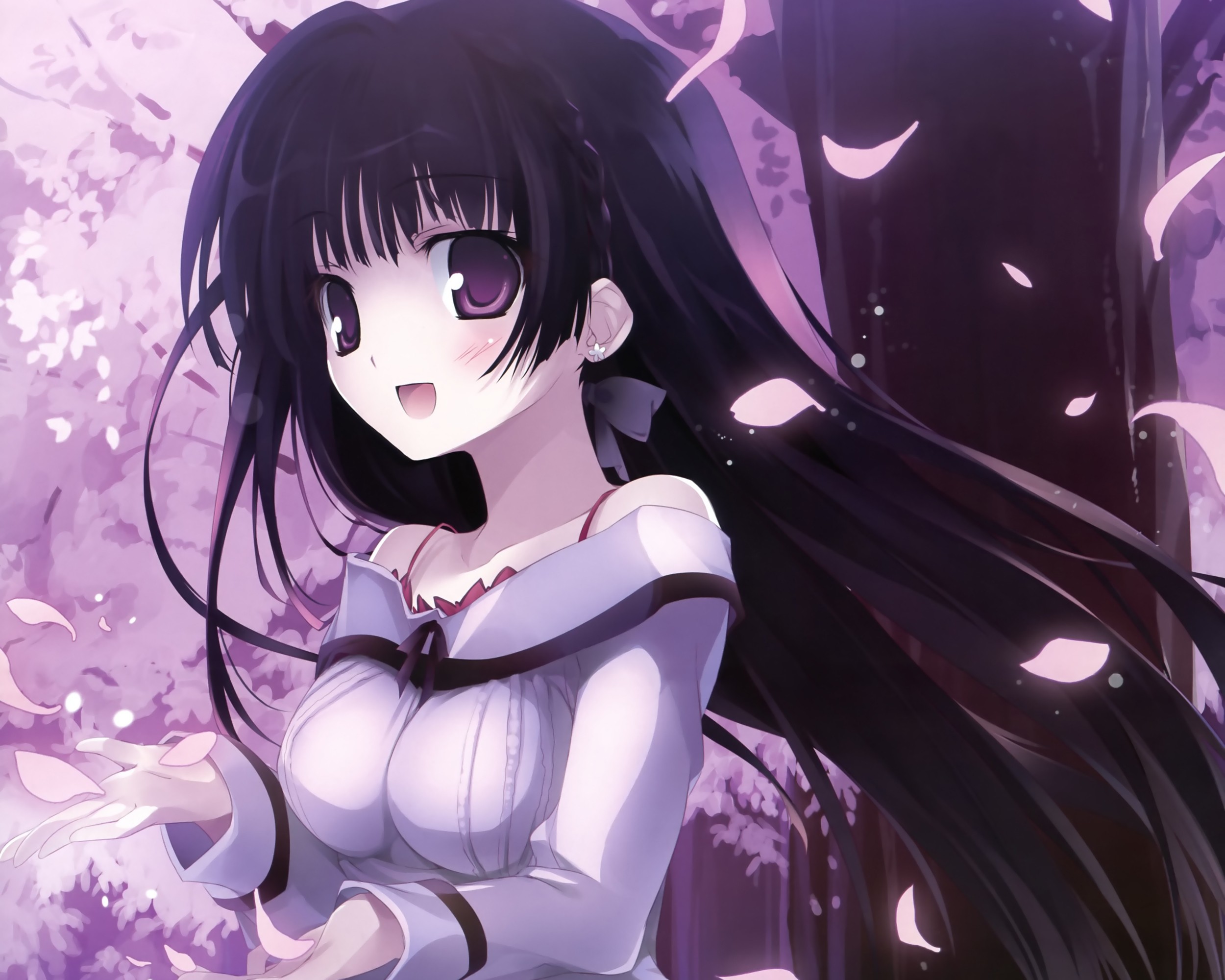 Image Long Hair Drawings Purple Eyes Anime Girls Pink Flowers