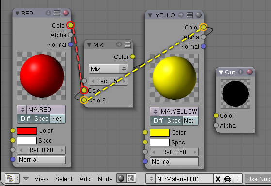 Node Material เชื่อมสีแดงกับสีเหลือง