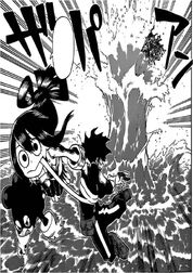 Tsuyu, Minoru e Izuku escapan