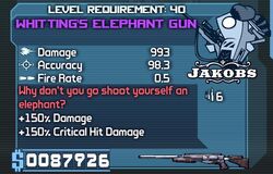 Talk:Whitting's Elephant Gun | Borderlands Wiki | FANDOM powered by Wikia