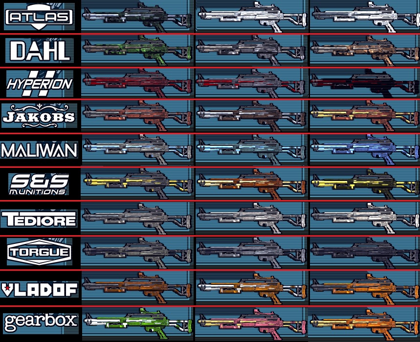 Weapon Manufacturer Materials - Borderlands Modding Resource