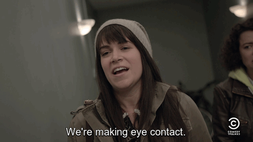 image abbi eye contact gif broad city wiki fandom powered by wikia